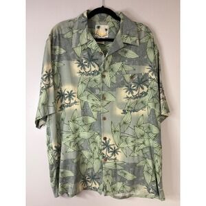Banana Cabana Mens Silk Hawaiian Shirt Palm Tree Tropical Print Button‎ Up Large